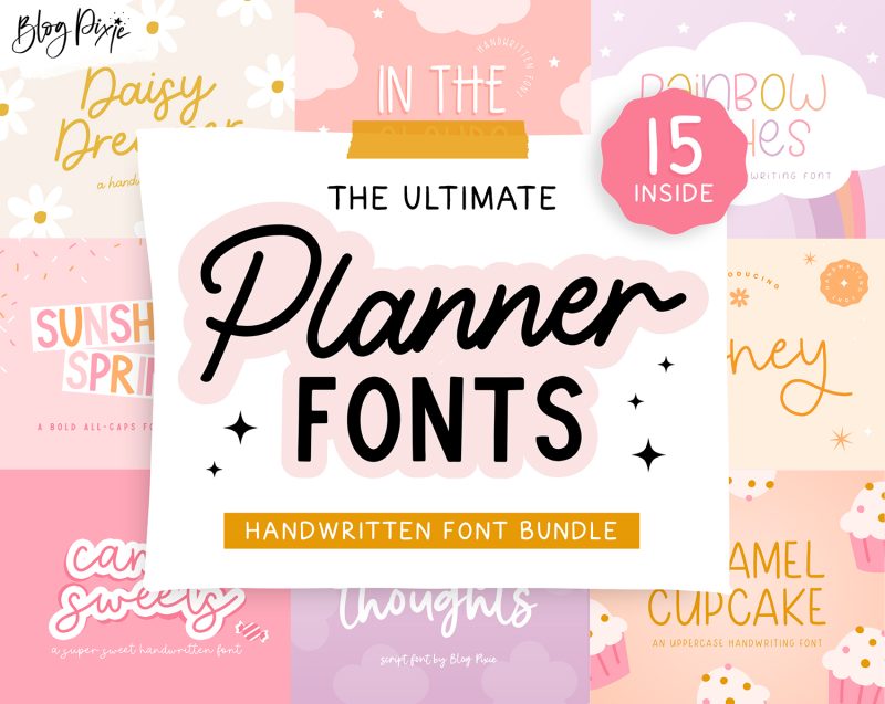 Planner font bundle by Blog Pixie with handwriting fonts for iPad and Goodnotes