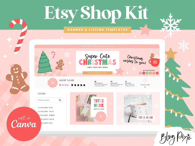 Christmas Etsy banner templates and shop kit