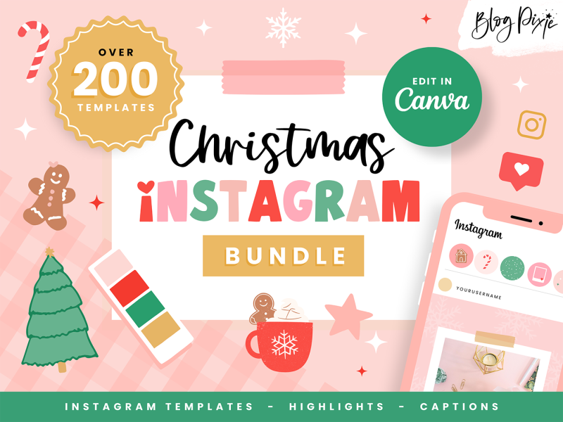 Christmas Instagram templates bundle to edit in Canva
