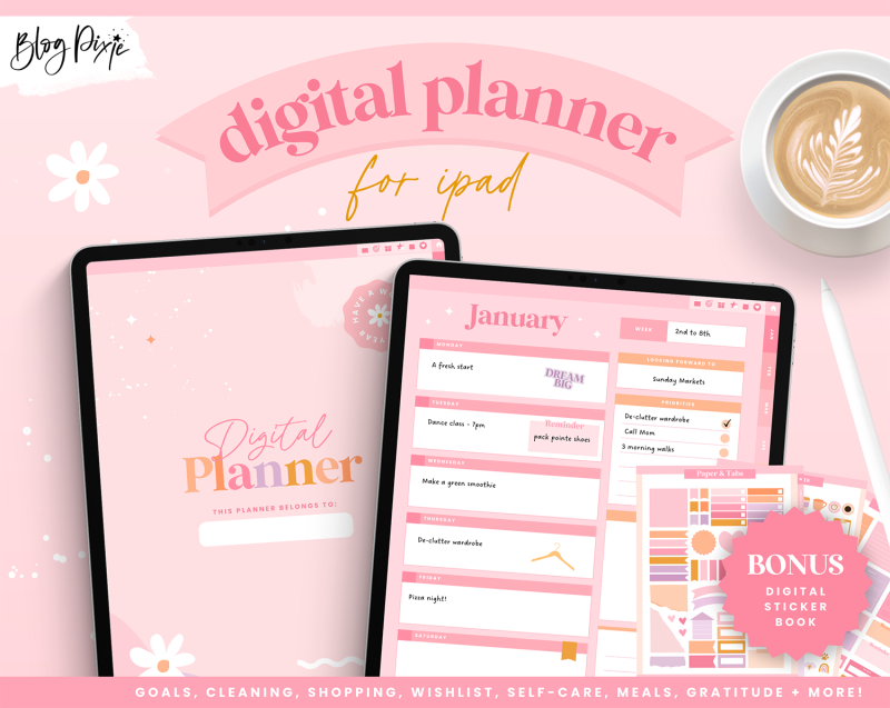 Pink digital planner for ipad and goodnotes