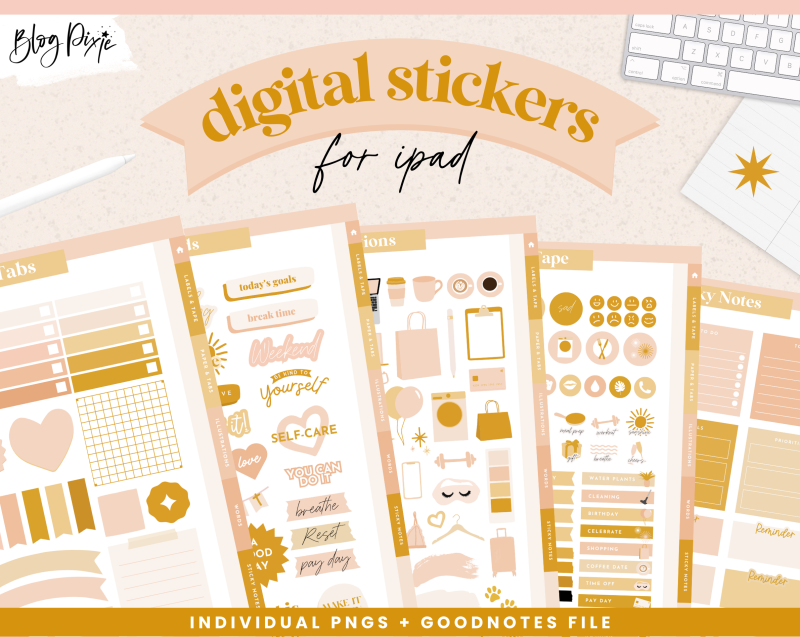 Digital planner stickers for Goodnotes in boho yellow and pink colors
