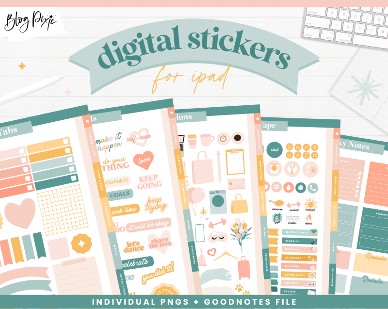 Digital stickers for Goodnotes in rainbow colors