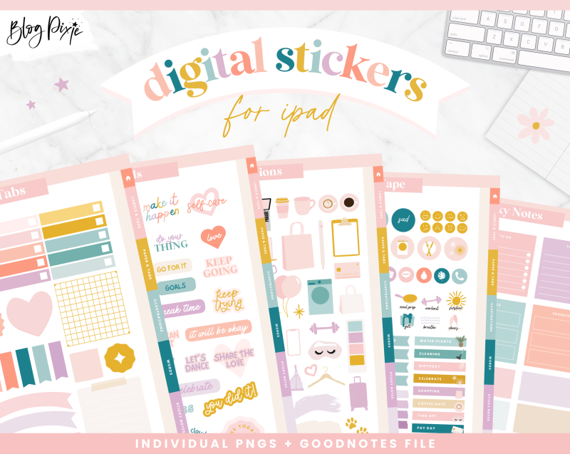 Digital stickers for Goodnotes in pastel rainbow colors
