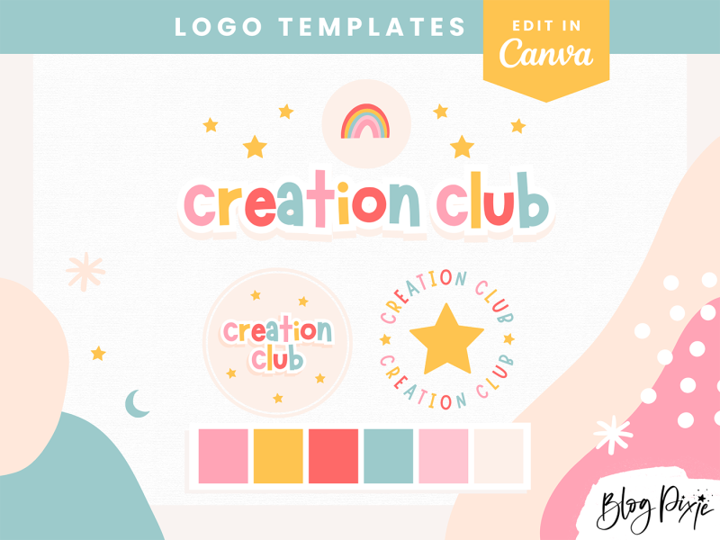 Fun rainbow logo design template with stars to edit in Canva