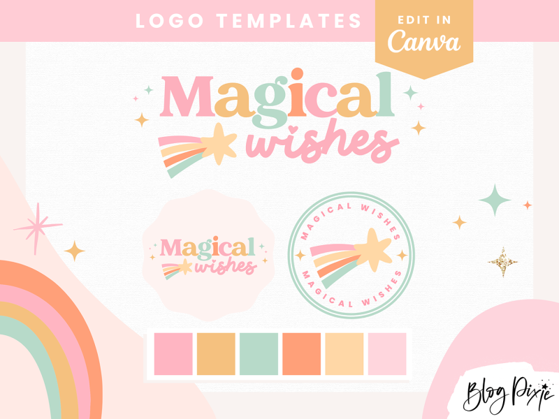 Pastel rainbow logo design template editable in Canva