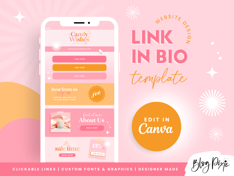 pink link in bio website template