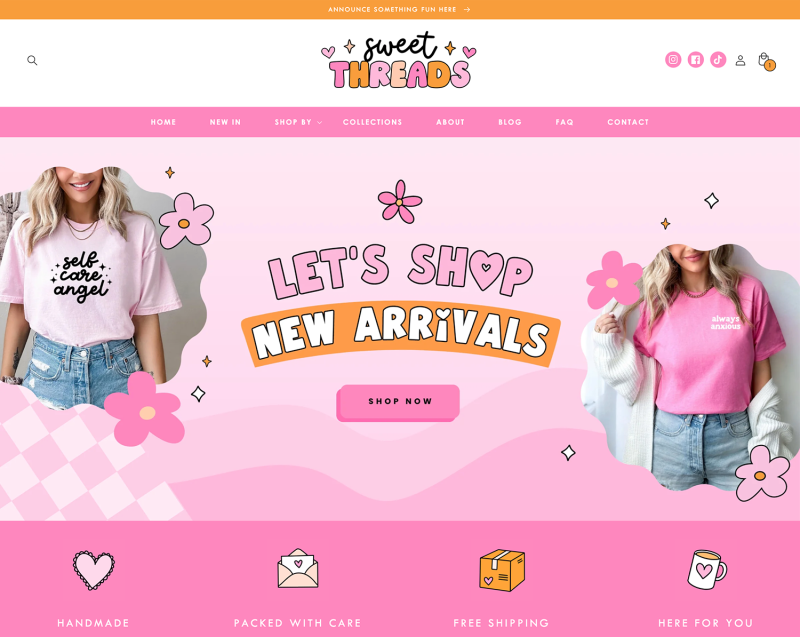 Pink Retro Shopify Theme by Blog Pixie with shop banner templates in a pink retro design to edit in Canva