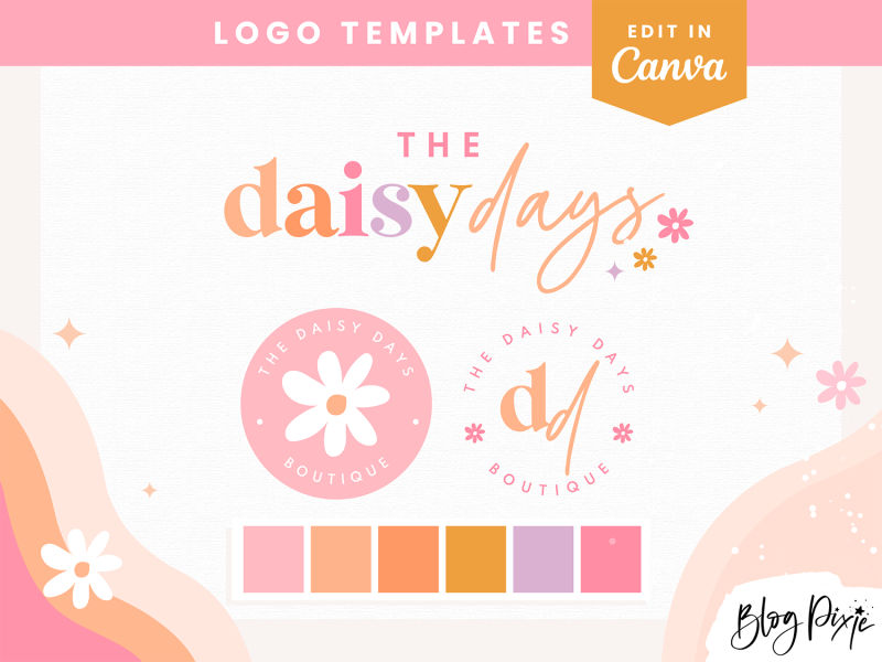 pretty feminine logo design with flowers in shades of pink and orange