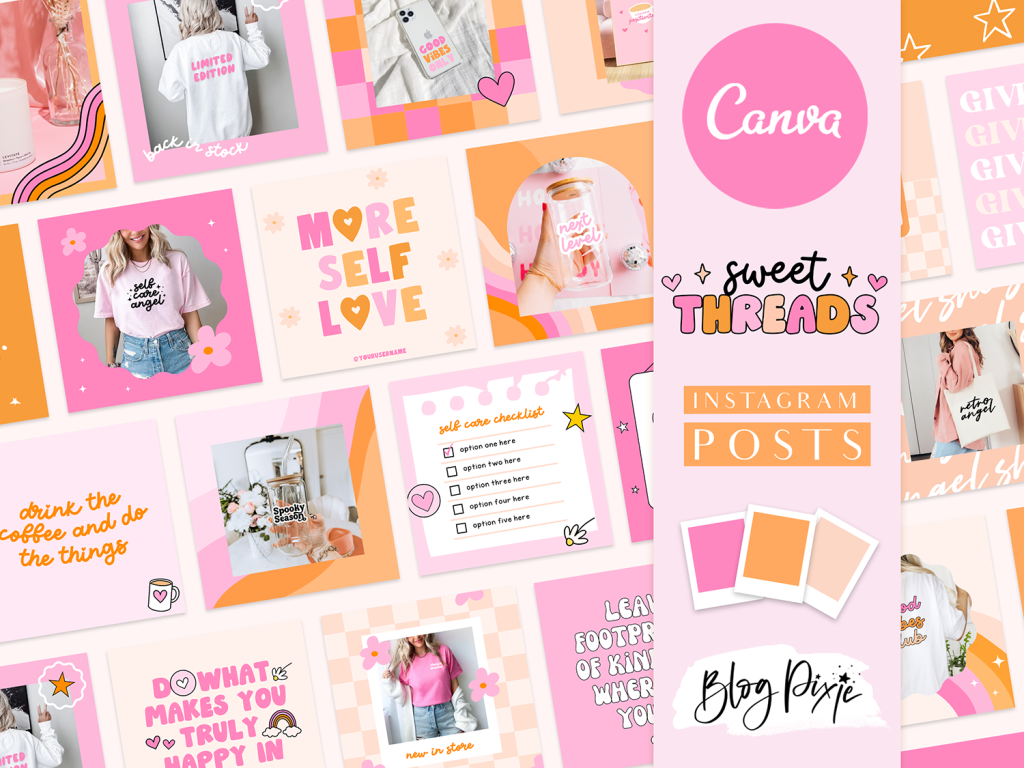 Pink retro Instagram post templates to edit in Canva