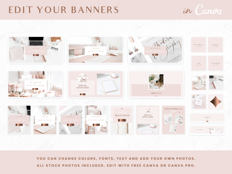 Shopify store banners pink rose gold