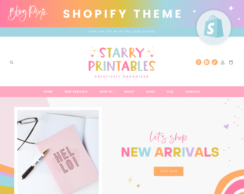 Shopify theme for digital products in a rainbow design
