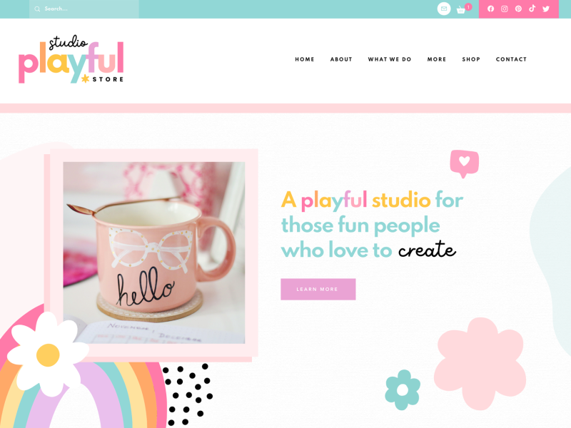 Playful Wix website template in a rainbow design with fun graphics
